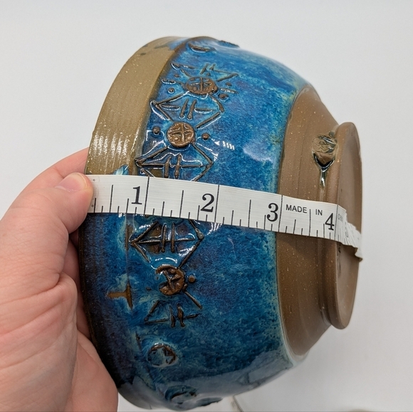 Handmade blue brown large serving bowl - Picture 10 of 11